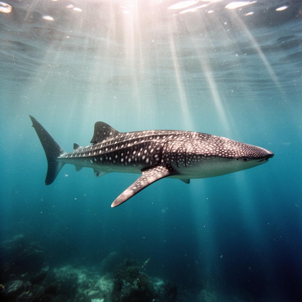 Snorkeler beside a giant whale shark